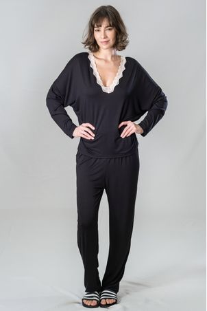 Conjunto Pijama Longo com Renda Sweet Preto