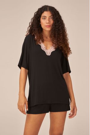 Pijama Curto com renda Sweet Preto