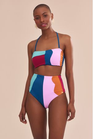 Biquíni Conjunto Top Tomara que Caia e Hot Pant Waves Azul
