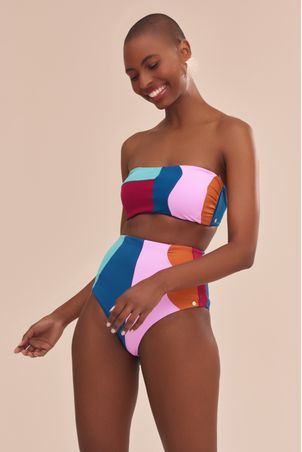 Biquíni Conjunto Top Tomara que Caia e Hot Pant Waves Azul