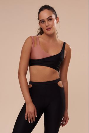 Top Transpassado Bicolor Drop Preto com Blush