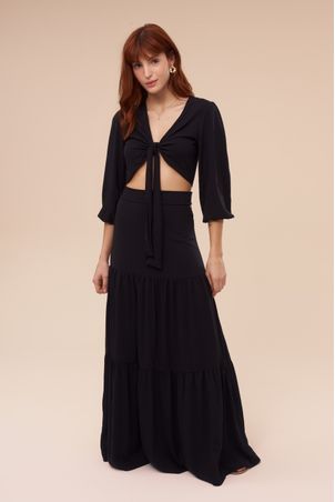 Conjunto Bolero e Saia Longa Preto