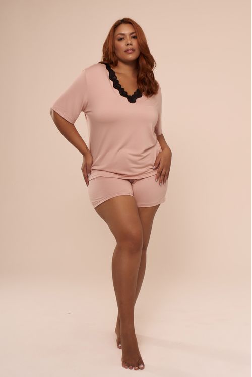 Pijama Curto Sweet Rosa Chá
