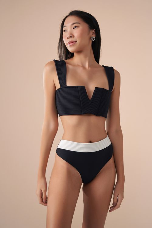 Conjunto Top Reto V e Tanga Midi Contour Preto