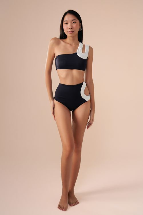 Top um Ombro só Contour Preto