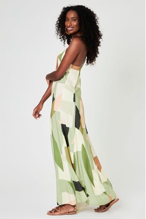 Vestido longo estampa oliva