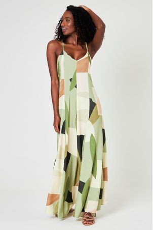 Vestido longo estampa oliva