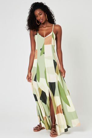 Vestido longo estampa oliva