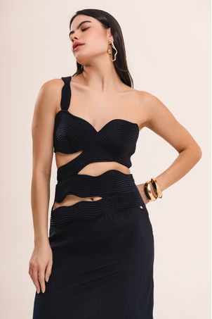 Vestido maat com seda preto