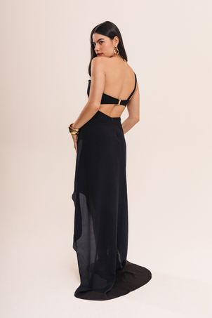 Vestido maat com seda preto