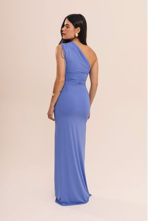 Vestido saída longo franzido bio artemis azul lazuli