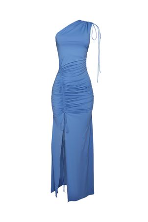 Vestido saída longo franzido bio artemis azul lazuli