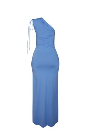 Vestido saída longo franzido bio artemis azul lazuli