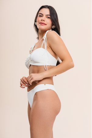 Calcinha Biquíni midi com franzidos bio artemis off white