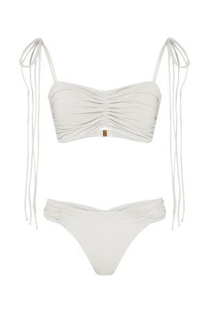 Conjunto Biquíni top bandeau com lacinhos e calcinha midi com franzidos bio artemis off white