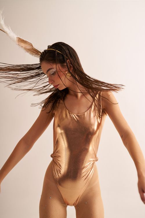 maiô com nó lateral dourado