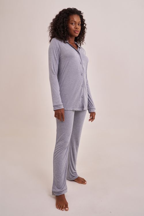 pijama longo classic cinza mescla