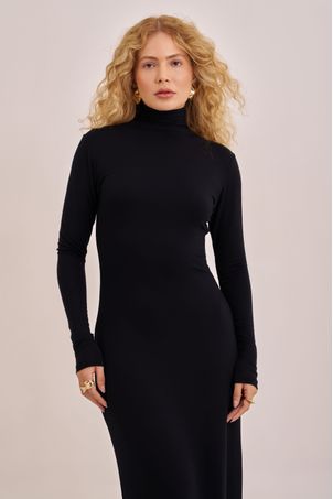 Vestido manga longa bamboo júlia preto