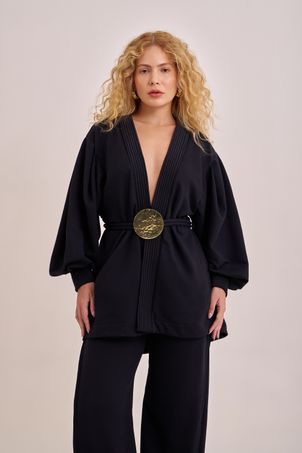Kimono moletom matelassê preto