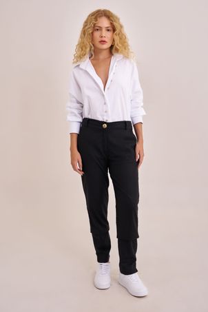 Calça ciclos linho cigarrete preta