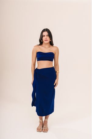 Saia transpassada em viscose marinho iemanjá marinho