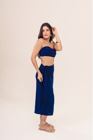 Saia transpassada em viscose marinho iemanjá marinho