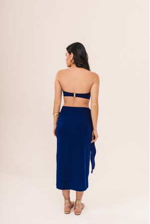 Saia transpassada em viscose marinho iemanjá marinho