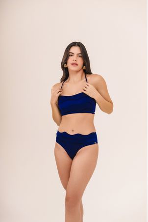 Conjunto Biquíni top strapless e calcinha midi iemanjá marinho
