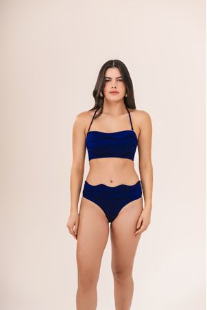 Conjunto Biquíni top strapless e calcinha midi iemanjá marinho
