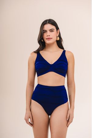 Conjunto biquini top sustentação e calcinha maxi hot pant iemanjá marinho