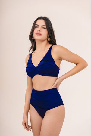 Conjunto biquini top sustentação e calcinha maxi hot pant iemanjá marinho