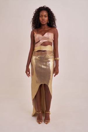 Vestido longo matelassê dourado