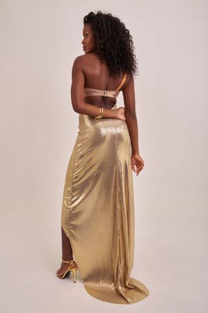 Vestido longo matelassê dourado