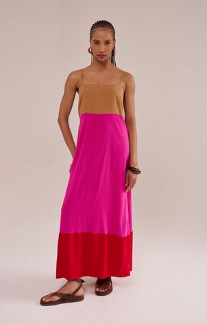 Vestido longo tricolor pink