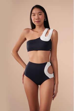 Top Biquíni um Ombro só Contour Preto