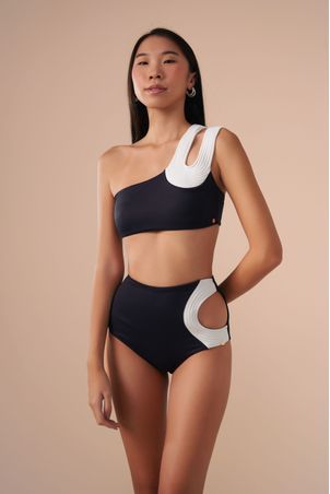 Top Biquíni um Ombro só Contour Preto
