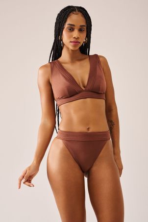 Calcinha biquini midi cintura alta french kiss marrom cappuccino