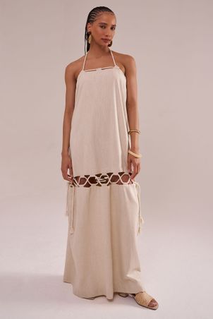 Vestido modular em linho com algodão cordel