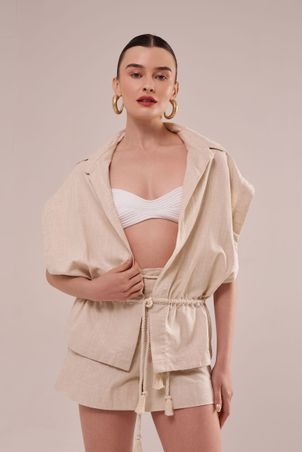 Shorts em Linho com Algodão Cordel