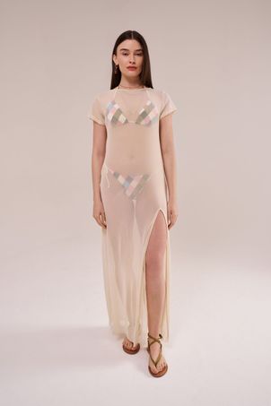 Saída longa em tule canoa off white