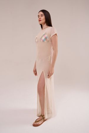 Saída longa em tule canoa off white