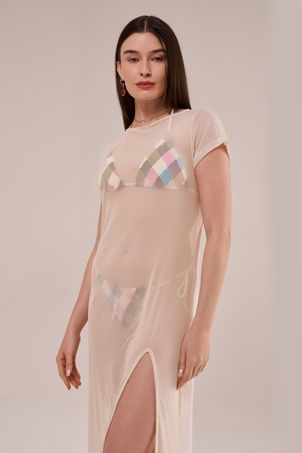 Saída longa em tule canoa off white