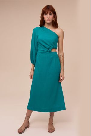 Vestido Um Ombro Só Midi Ostra Verde