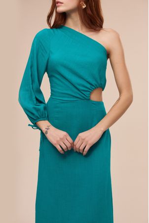 Vestido Um Ombro Só Midi Ostra Verde