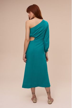 Vestido Um Ombro Só Midi Ostra Verde