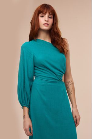 Vestido Um Ombro Só Midi Ostra Verde