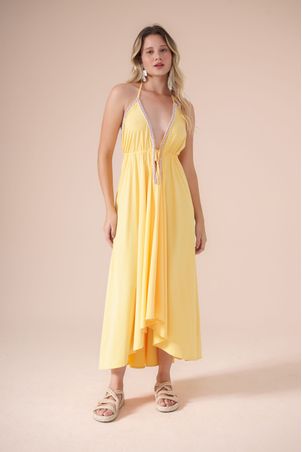 Vestido Saída Longa Maldivas Amarelo Sol