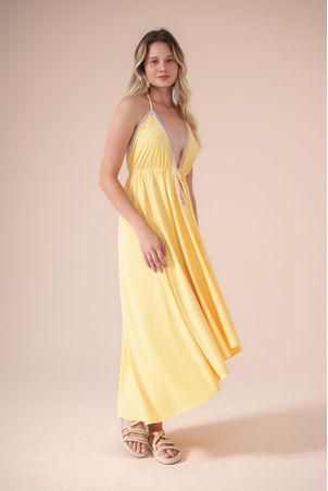 Vestido Saída Longa Maldivas Amarelo Sol