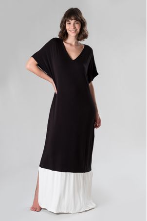 vestido longo bicolor