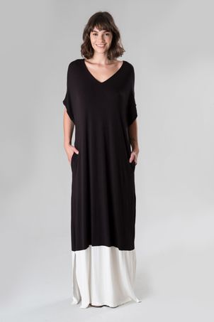 vestido longo bicolor